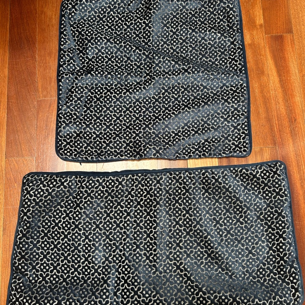 Set of 2 pillow covers. Navy velvet with silver pattern.